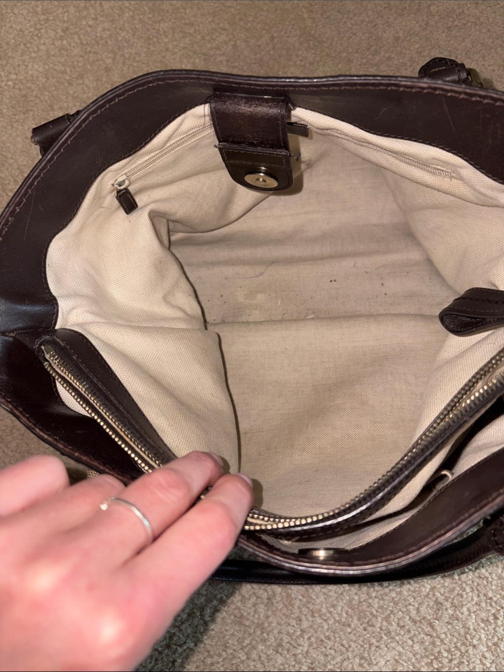 Gucci Beige GG Canvas Shoulder Bag with Brown Trim and Gold Charm - Picture 11 of 15